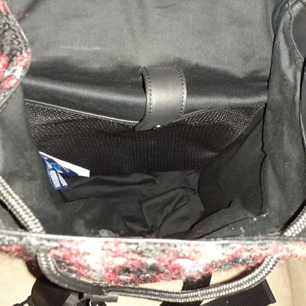 PAJAR-Logan Leather/Knit Luxury Special Force Sport Backpack-Black Plaid Mix-NWT